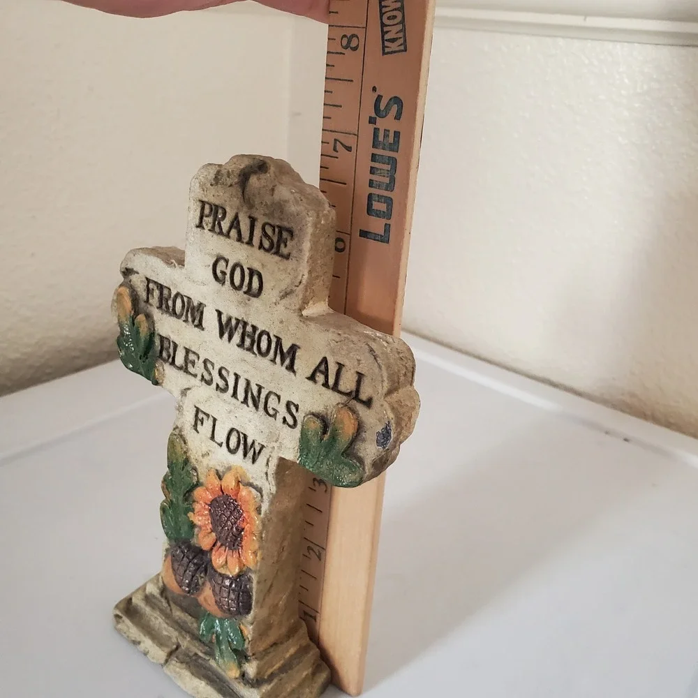 Religious Cross Plaque Praise God From Whom All Blessings Flow Sunflower Acorn